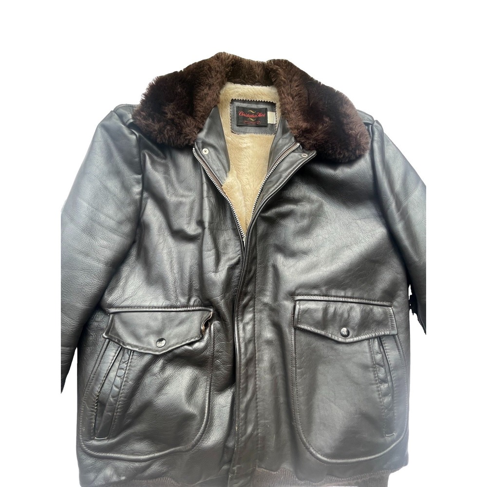 Vintage Christopher Hart Leather Bomber Flight Jacket Shearling Lined 44x29 L